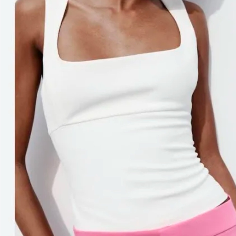 Zara White Fitted Sleeveless Tank Top